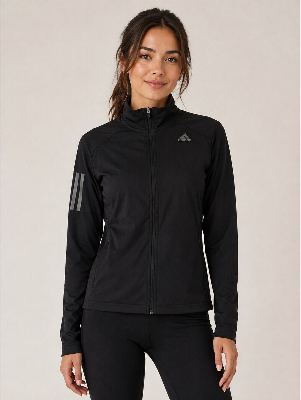 Adidas Running Black Full Zip Track Jacket Reflective Lightweight Women's S
